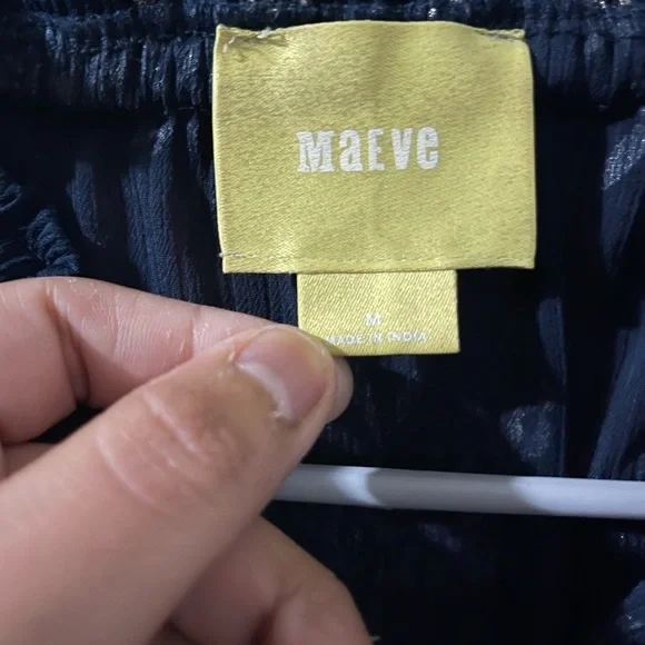 Maeve Anthropologie Navy Gold Floral Sheer Blouse medium - Picture 4 of 5